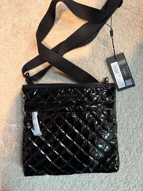 MZ Wallace Black Quilted Patent Crossbody Bag